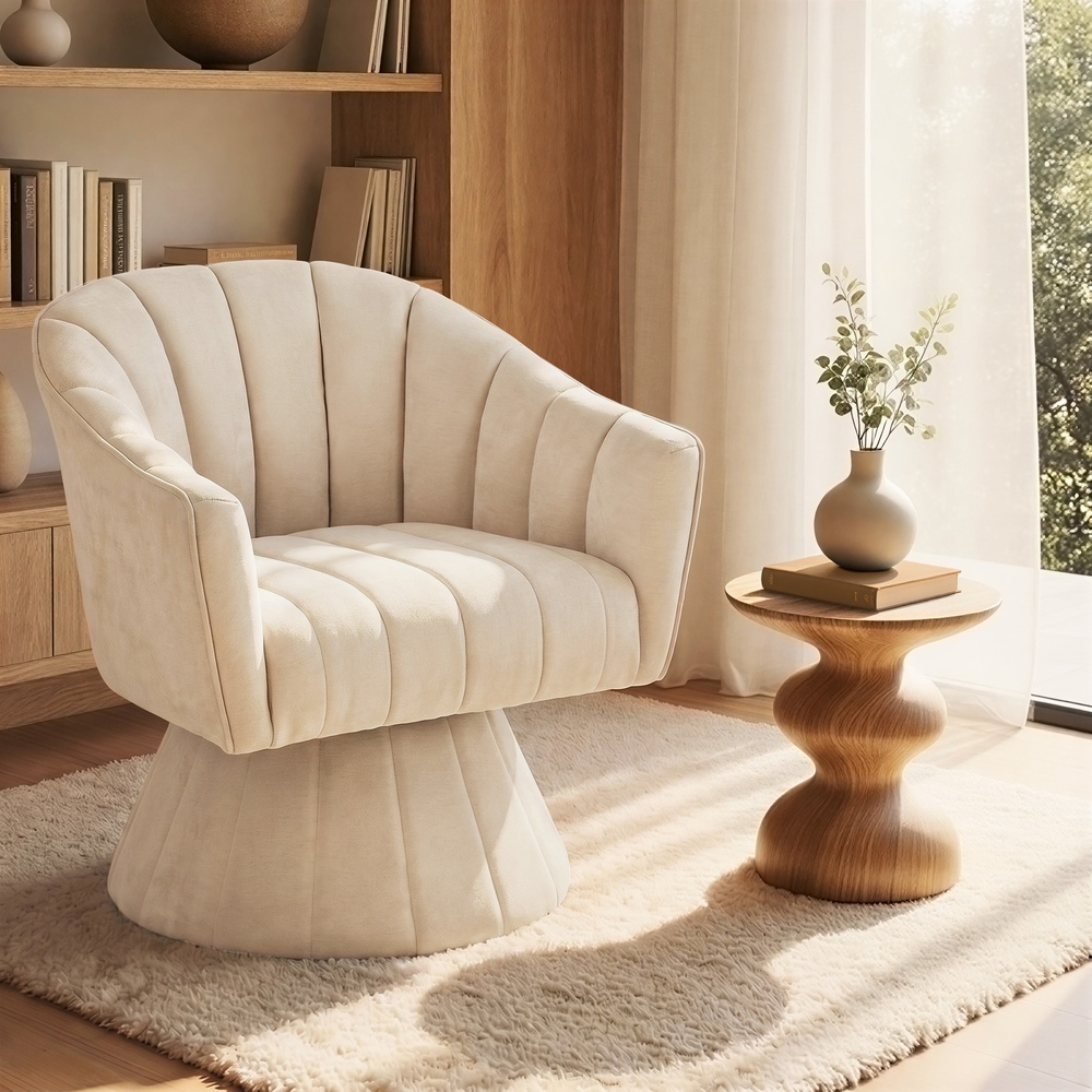 Oikiture Linen Swivel Armchair - Beige